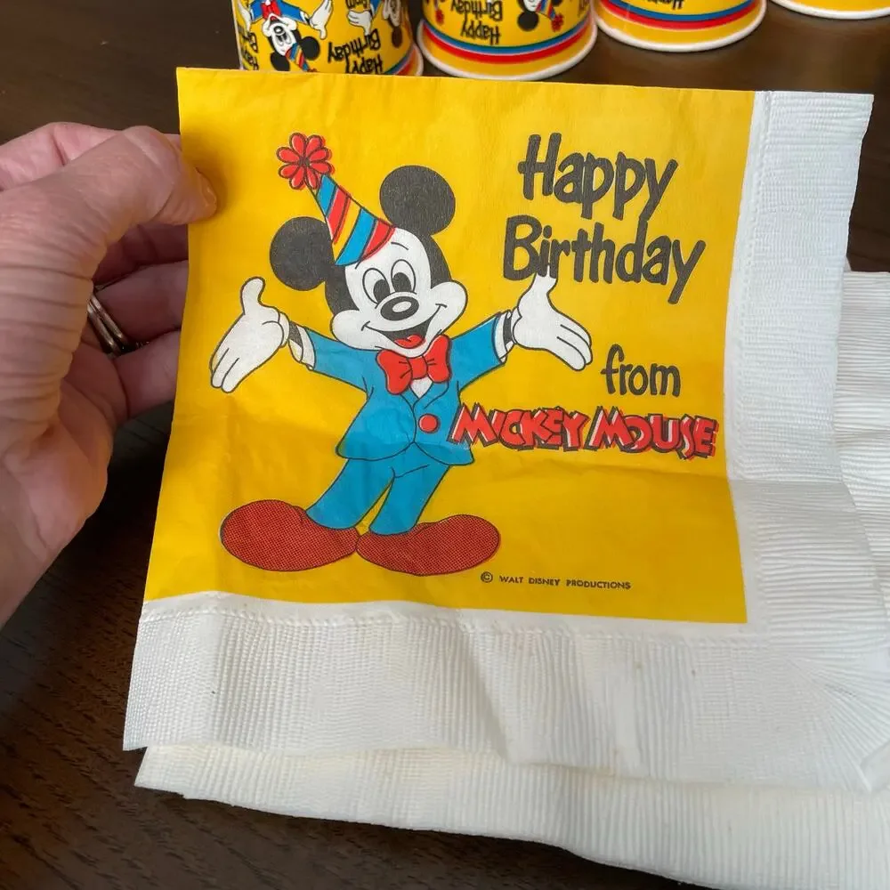 Vintage Mickey Mouse Birthday Party Cups Napkins Paper Yellow Disneyana READ